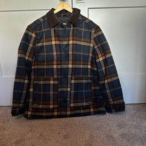 Men’s new Banana Republic plaid coat with corduroy collar